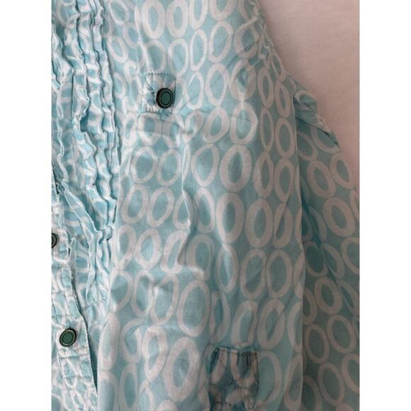 Coastal Charter Club Blue Print Ruffle Button Up Shirt Twee Romantic Size 10P - Picture 10 of 13